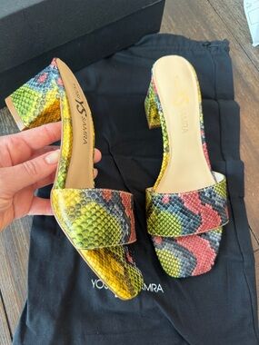 Yosi Samra Rainbow Snakeprint Leather Sandals with Block Heel Women’s Size 6